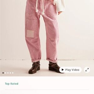 Free People Pink Striped Mixie Railroad Boyfriend Jeans